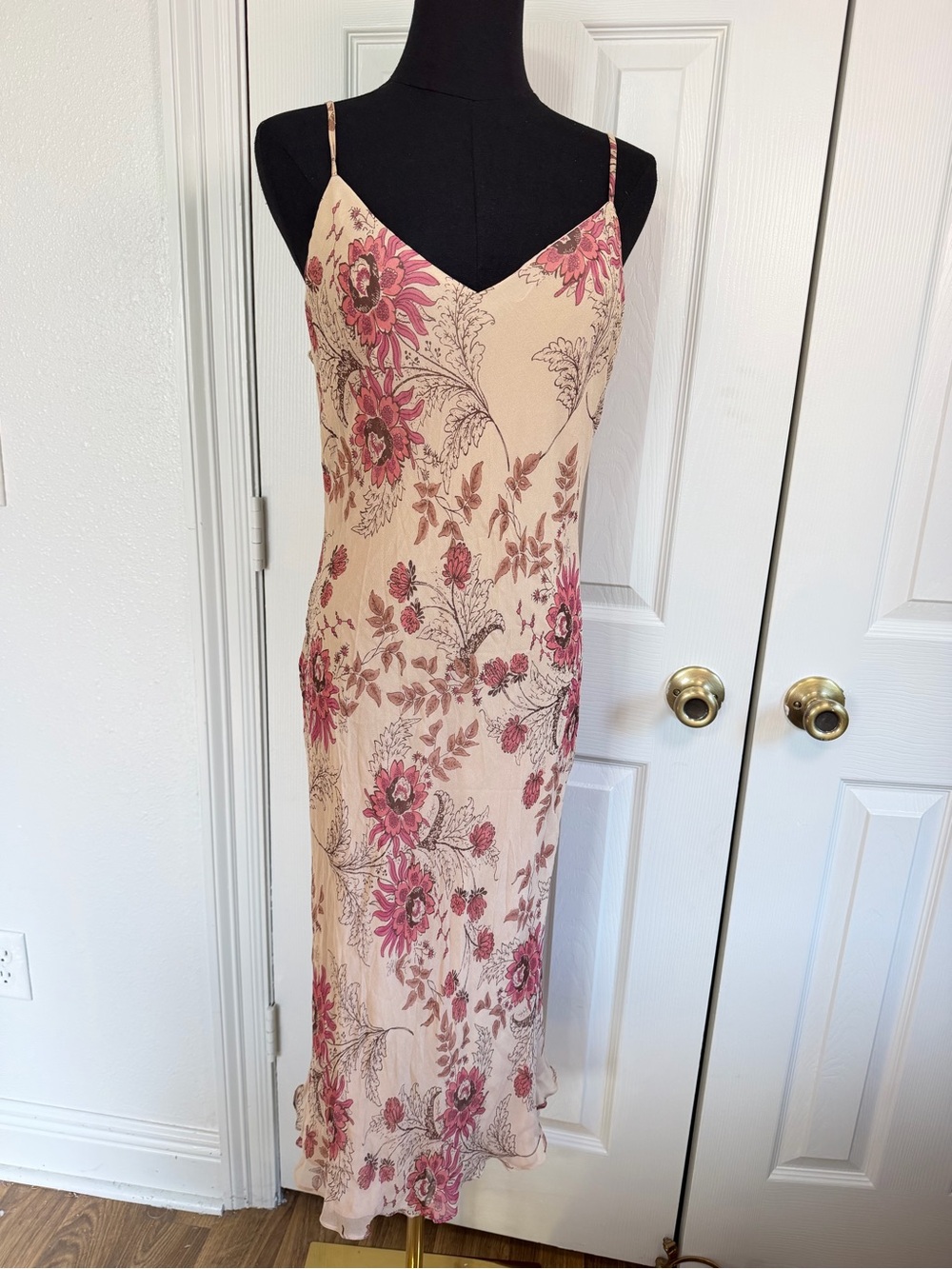 David Warren 90’s Y2K 100% Silk Floral Slip Dress Bias Cut 12 Romantic Date Nite